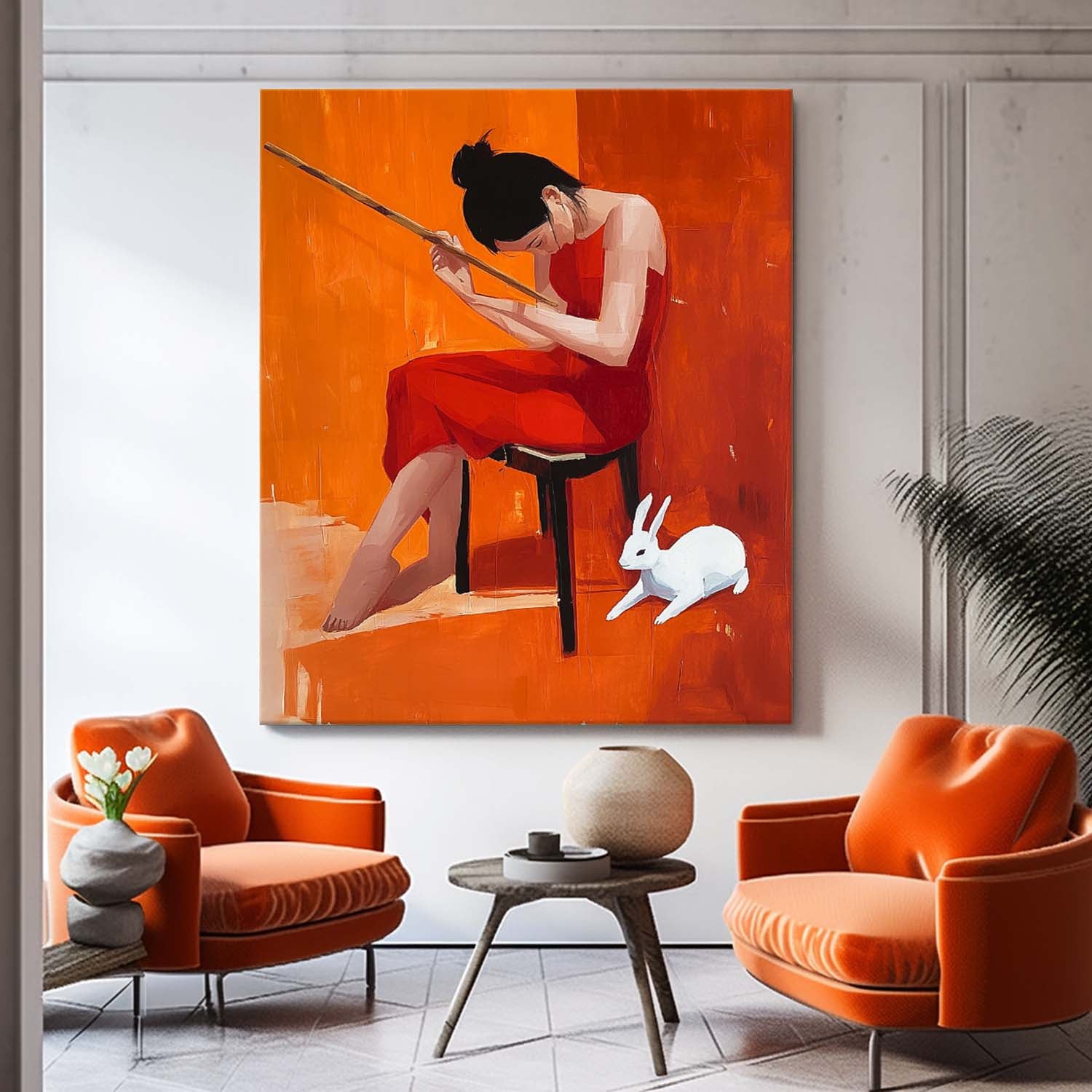Vibrant Color Original Texture Girl Wall Art Abstract Profile Oil Painting On Canvas Portrait Modern Artwork