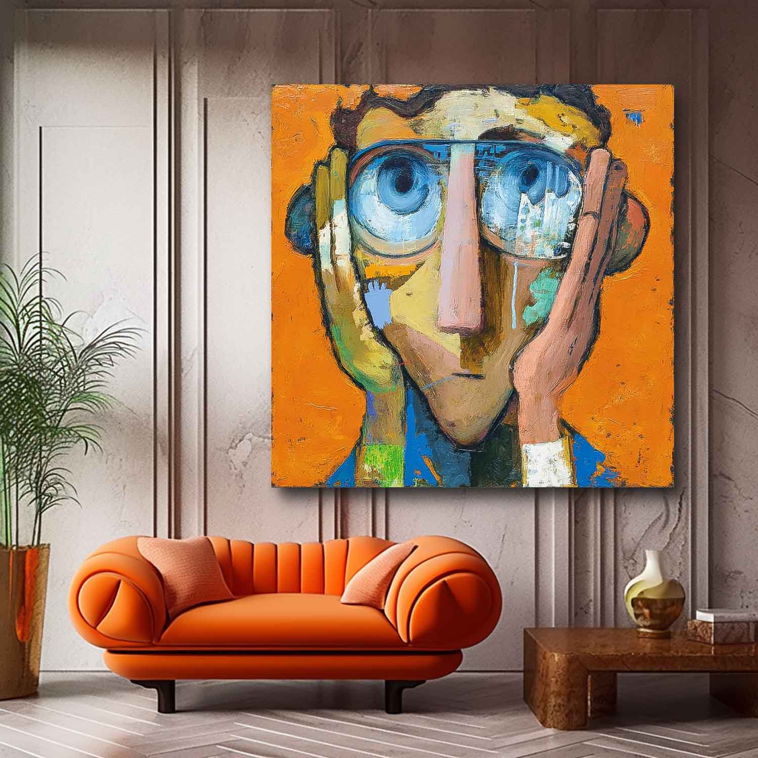 Abstract Portrait Oil Painting On Canvas Original Cute Boy Painting Large People Wall Art For Living Room