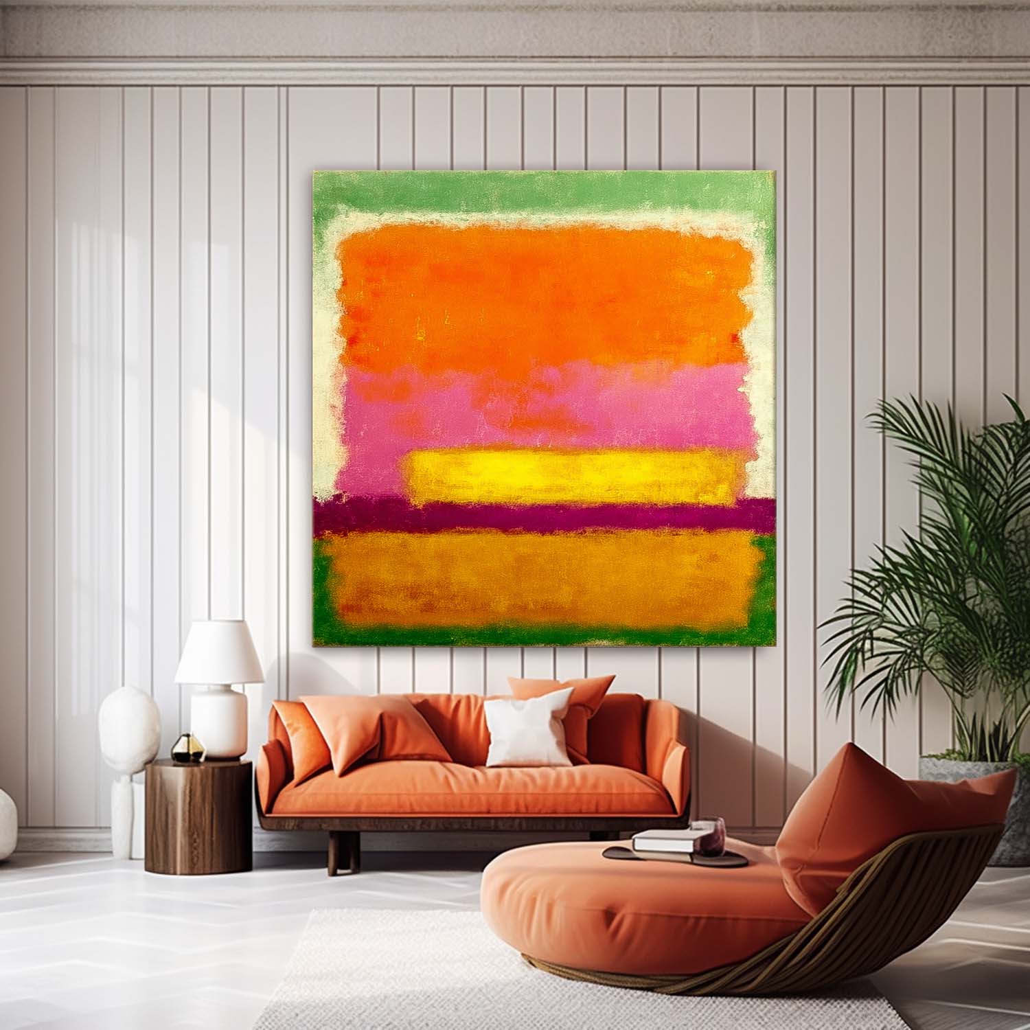 Large Geometry Painting Framed Abstract Vibrant Color Splicing Acrylic painting Original Wall Art