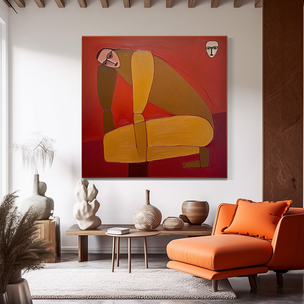 Original Warm Color Textured People Painting Canvas Large Abstract Portrait Wall Art Home Decor