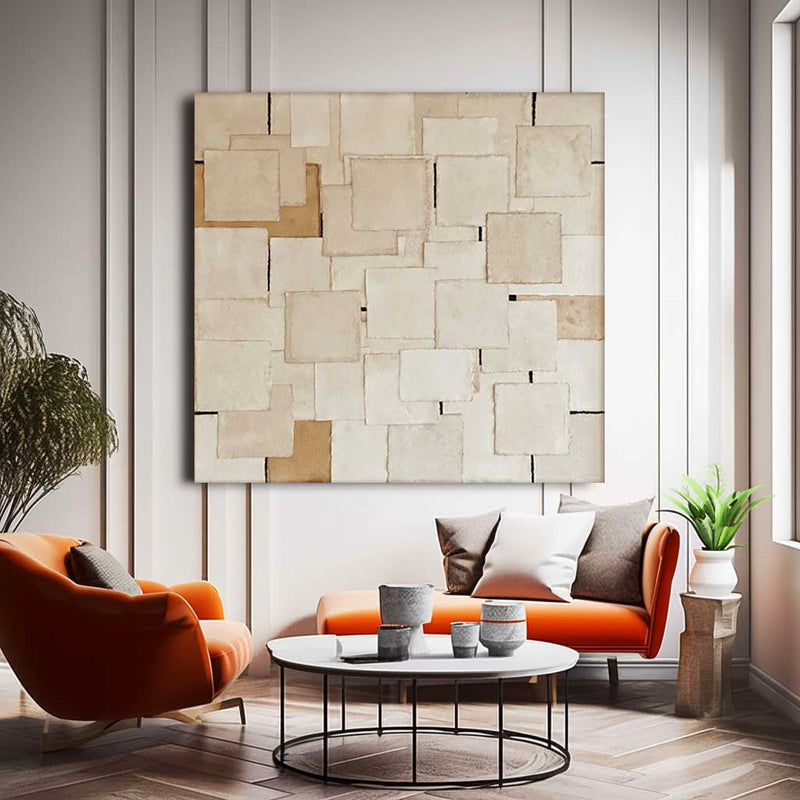 Modern Texture Geometry Abstract Acrylic Painting On Canvas Large Beige Minimalist Art Original  Wall Art For Living Room