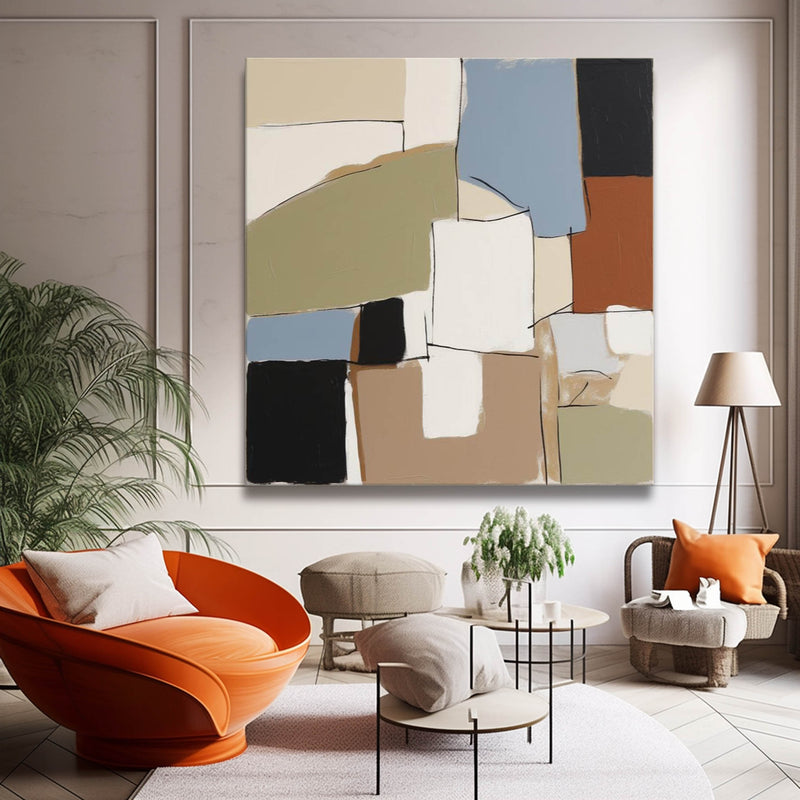 Square Abstract Oil Painting Colorful Large Acrylic Painting On Canvas Original Modern Wall Art For Living Room