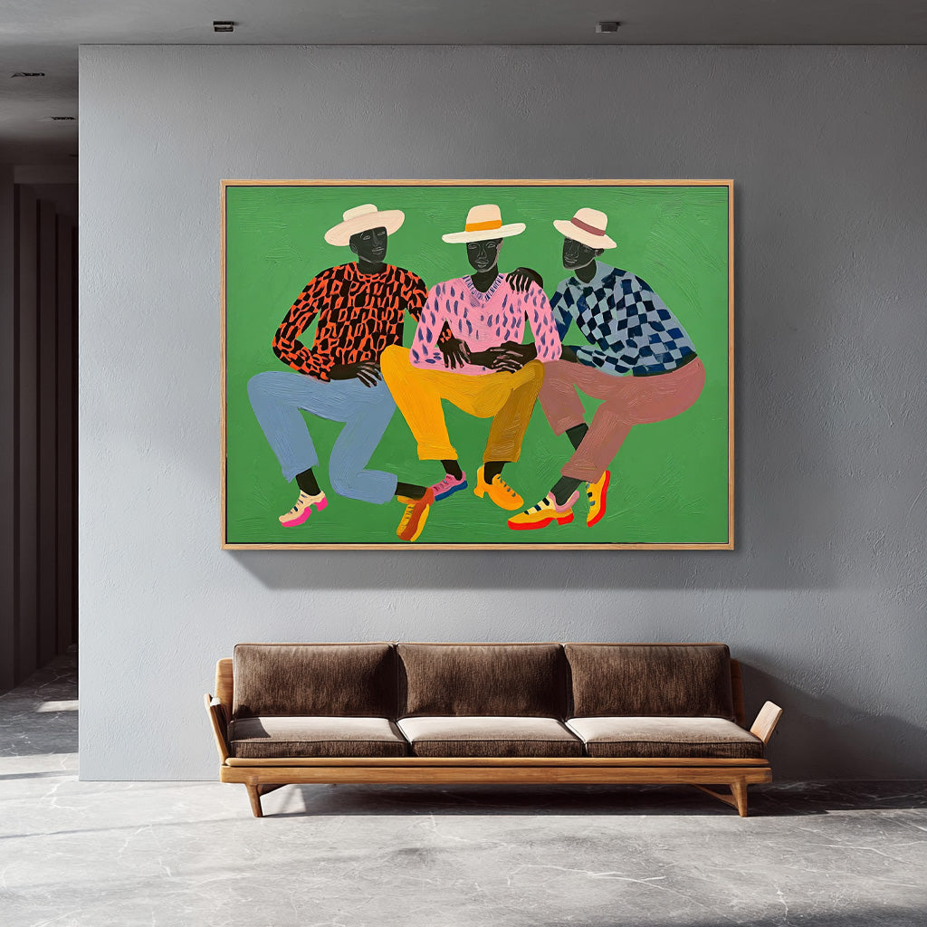 Large Brothers Portrait Wall Art  Figure Oil Painting Original Textured Three People Painting Canvas
