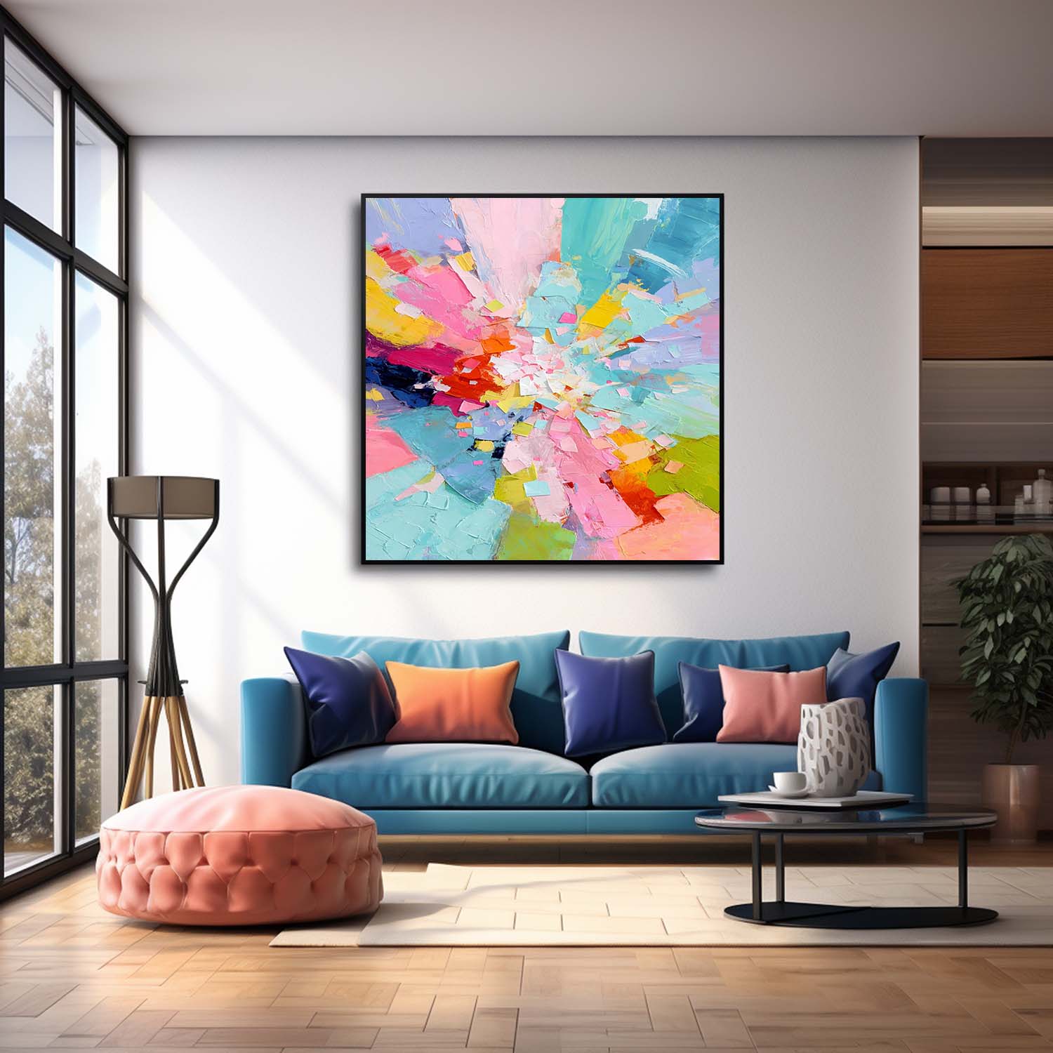 Square Vibrant Colorful Abstract Oil Painting Canvas Wall Art Modern Geometric Style Texture Home Decor