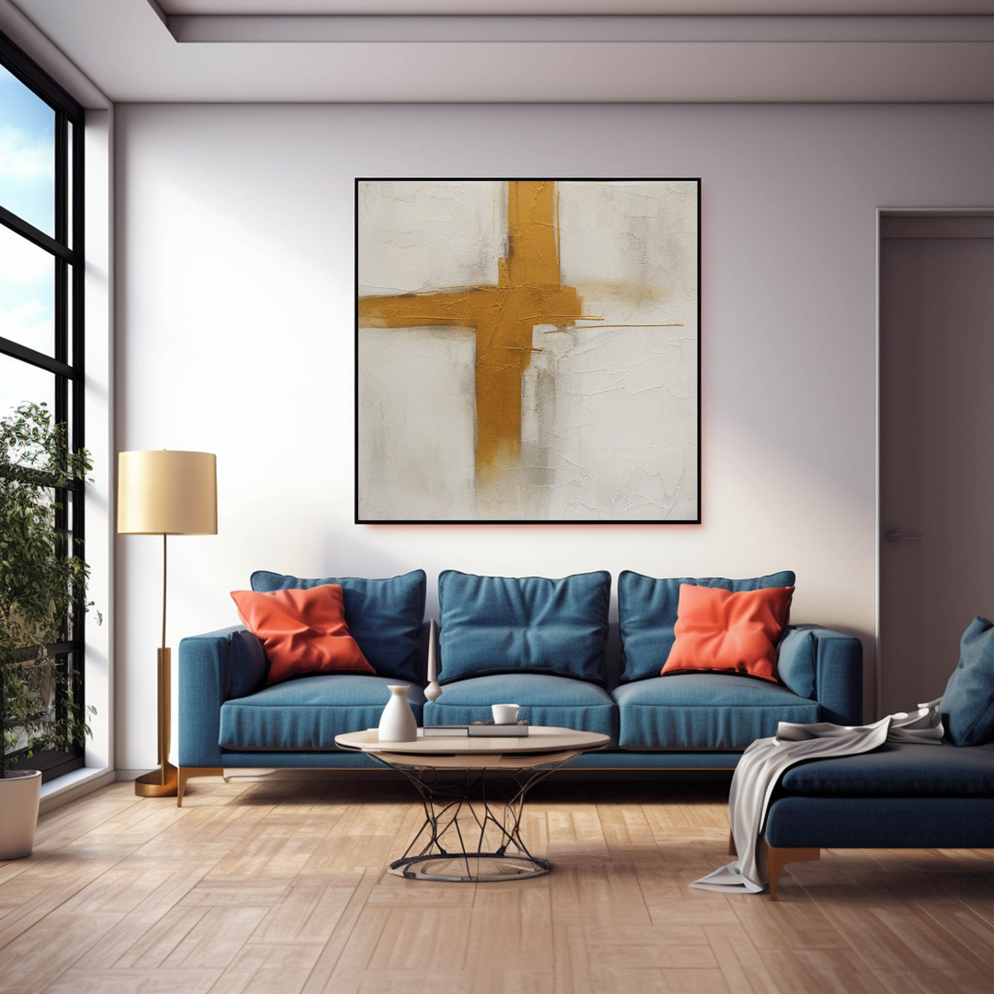 Beige And Yellow Original Modern Wall Art Square Abstract Oil Painting Large Minimalist Acrylic Painting Canvas Home Decor