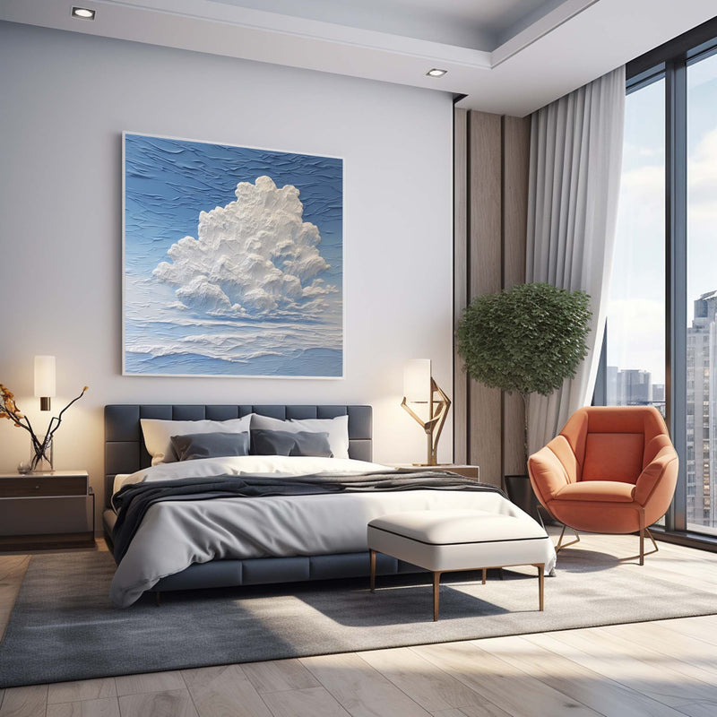 Large Wall Art Modern Sky White Clouds Oil Painting Abstract Texture Acrylic Painting Home Decoration