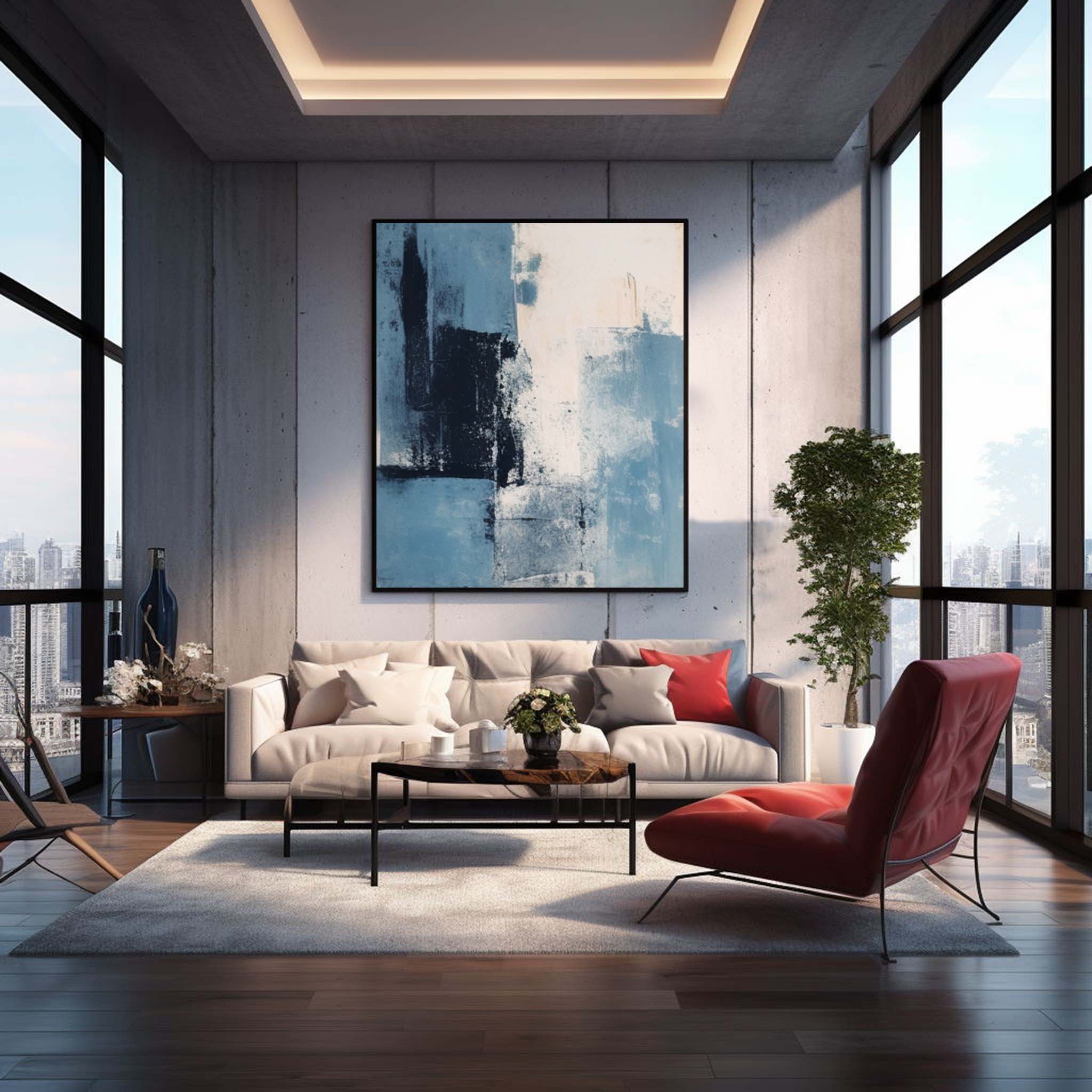 Blue Modern Texture Wall Art Large Original Abstract Oil Painting On Canvas For Living Room