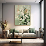 Large Textured Modern Floral Oil Painting On Canvas Home Warm Green Floral Acrylic Painting Original Flower Wall Art Decor