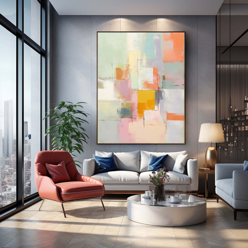 Vibrant colorful Large Original Abstract Oil Painting On Canvas Modern Texture Wall Art For Living Room