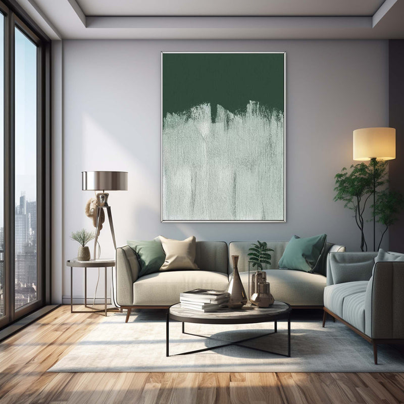 Green And White Large Original Abstract Oil Painting On Canvas Modern Wall Art For Living Room