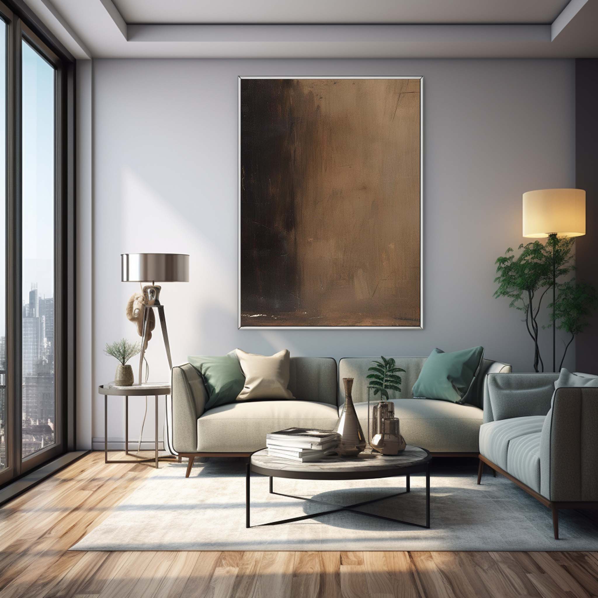 Brown Modern Minimalist  Wall Art Large Original Abstract Oil Painting On Canvas For Living Room