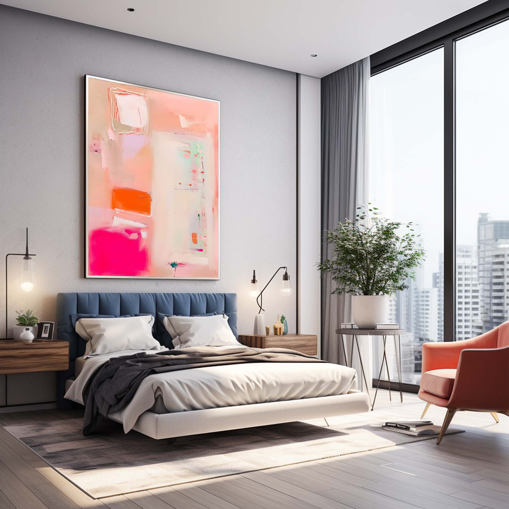 Modern Vibrant Pink Colorful Wall Art Quality Large Original Abstract Oil Painting On Canvas Home Decor