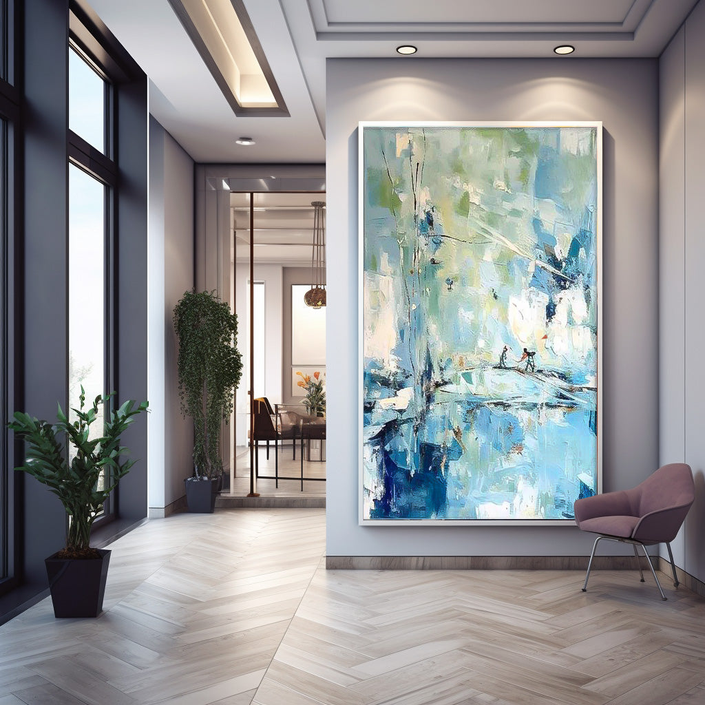 Quality Large Original Abstract Oil Painting On Canvas Modern Blue Wall Art For Living Room