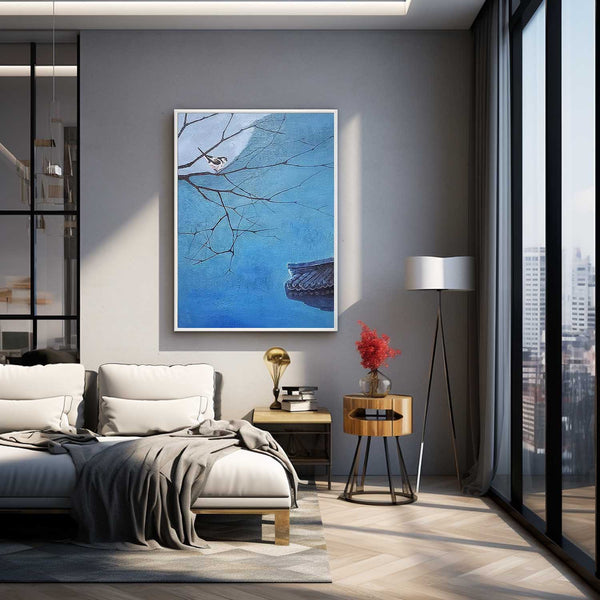 Large Blue Landscape Oil Painting On Canvas Abstract Scenery Wall Art Acrylic Painting Night View Home Decor