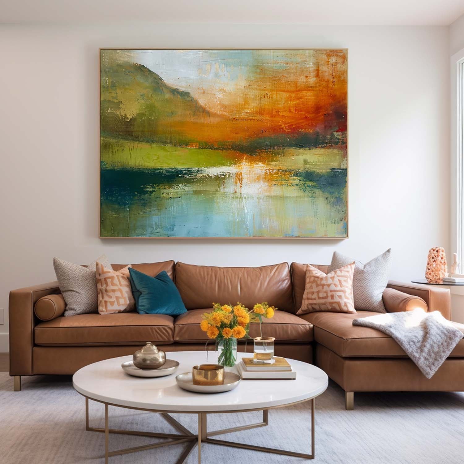 Original Scenery Painting Warm Color Abstract Landscape Oil Painting On Canvas For Living Room Wall Art Decor