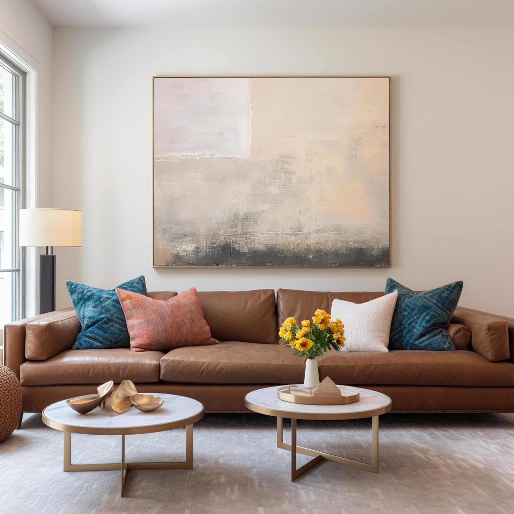 Beige Modern Acrylic Painting Large Abstract Oil Painting Original Minimalist Wall Art For Living Room