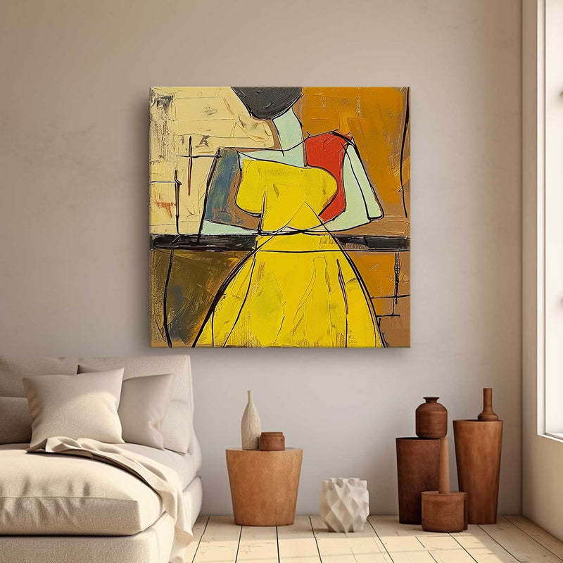 Warm Colors Texture Yellow Dress Girl Wall Art Original Beautiful Dress Figurative Painting Canvas Home Decor