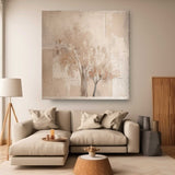 Original Vintage Oil Painting Abstract Ink Tree Wall Art Beige Square Acrylic Painting On Canvas For Sale