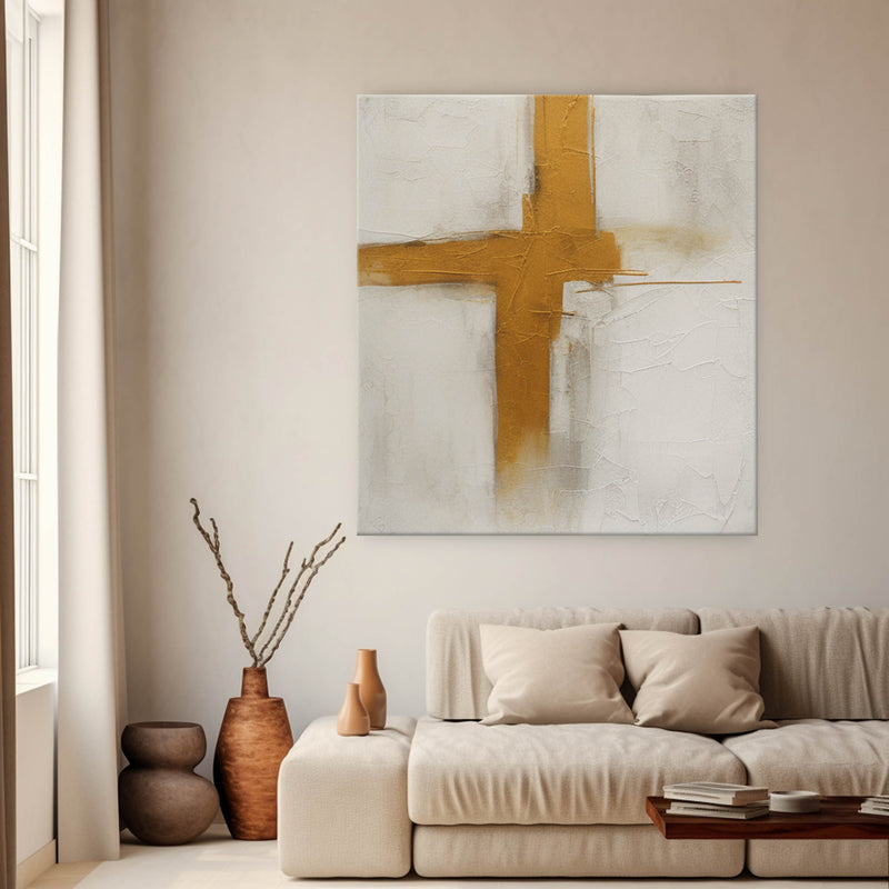 Beige And Yellow Original Modern Wall Art Square Abstract Oil Painting Large Minimalist Acrylic Painting Canvas Home Decor