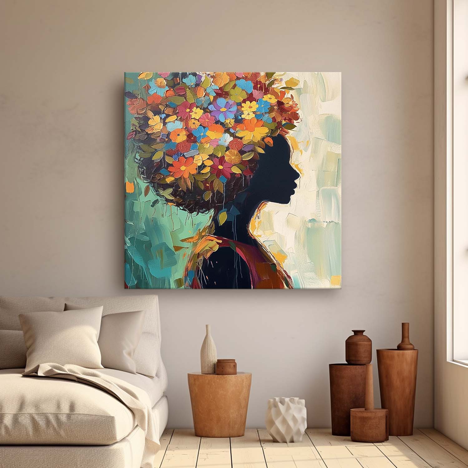 Color Texture Shadow Portrait Large Wall Art Original Beautiful Flower Figurative Painting Canvas Home Decor