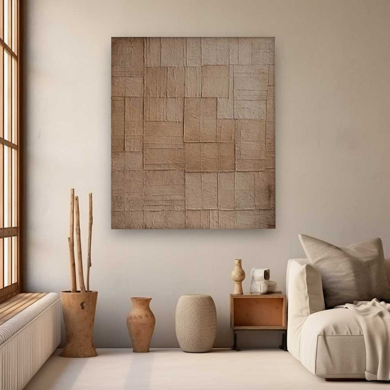 Large Brown Minimalist Art Modern Texture Abstract Geometry Acrylic Painting On Canvas Original Canvas Wall Art Home Decor