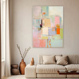 Vibrant colorful Large Original Abstract Oil Painting On Canvas Modern Geometry Texture Wall Art For Living Room