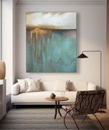 Blue And Gold Modern Wall Art Large Original Texture Abstract Oil Painting On Canvas For Living Room