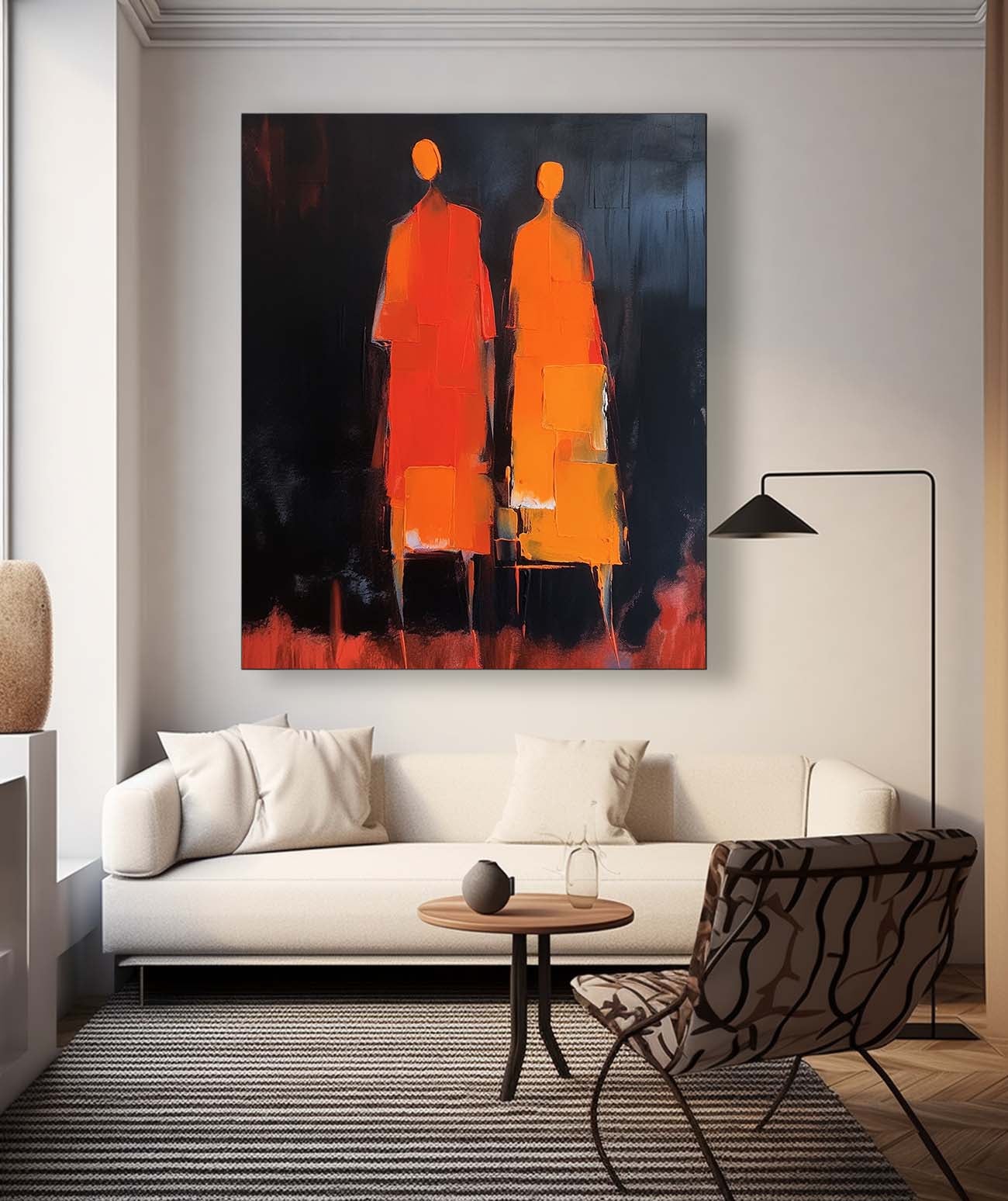 Warm Color Original Abstract Wall Art Character Outline Painting Big Human Painting Framed Artwork