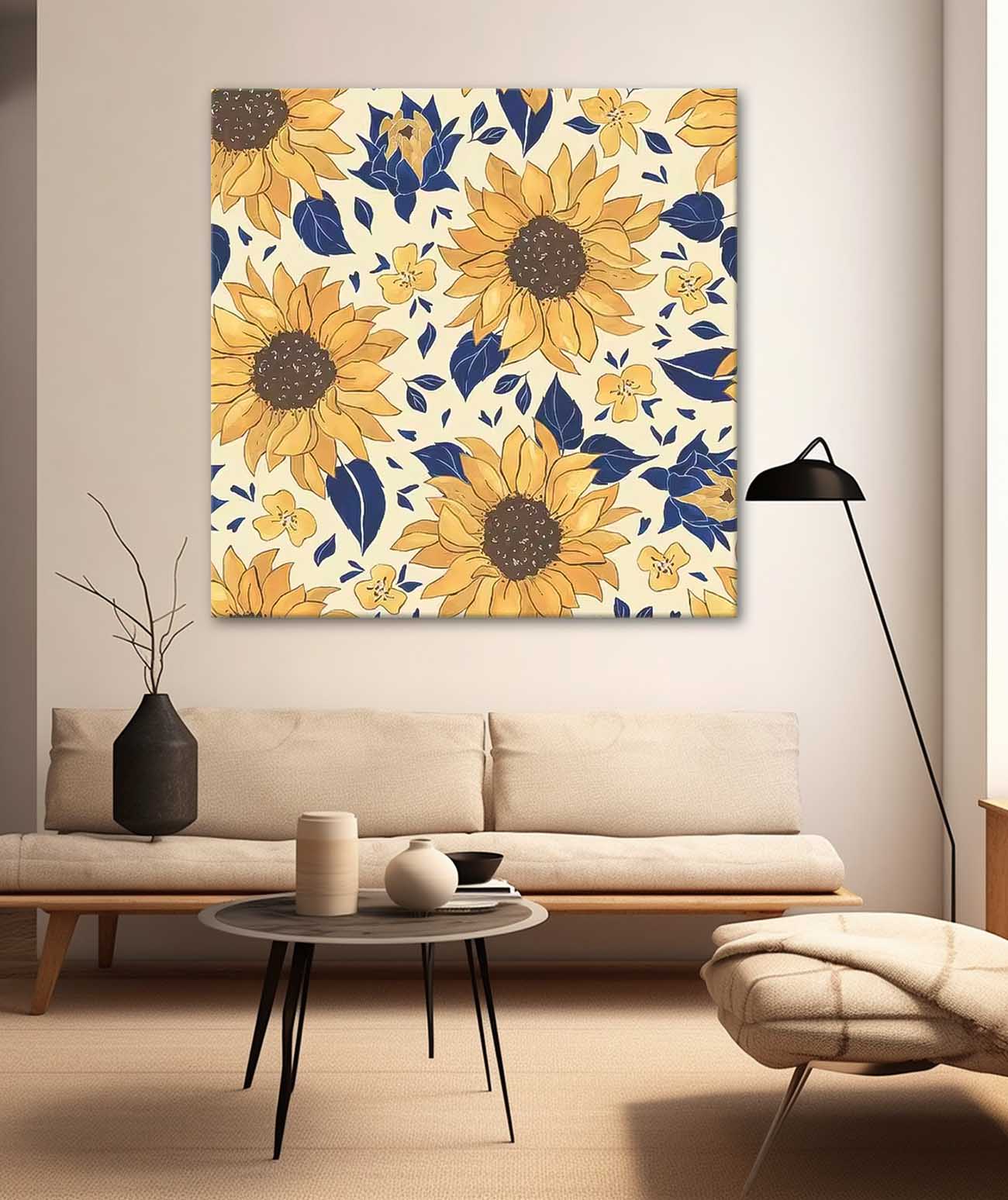 Large Abstract Sunflower Flowers Paintings Square Contemporary Flower Paintings Wall Art Yellow Artwork