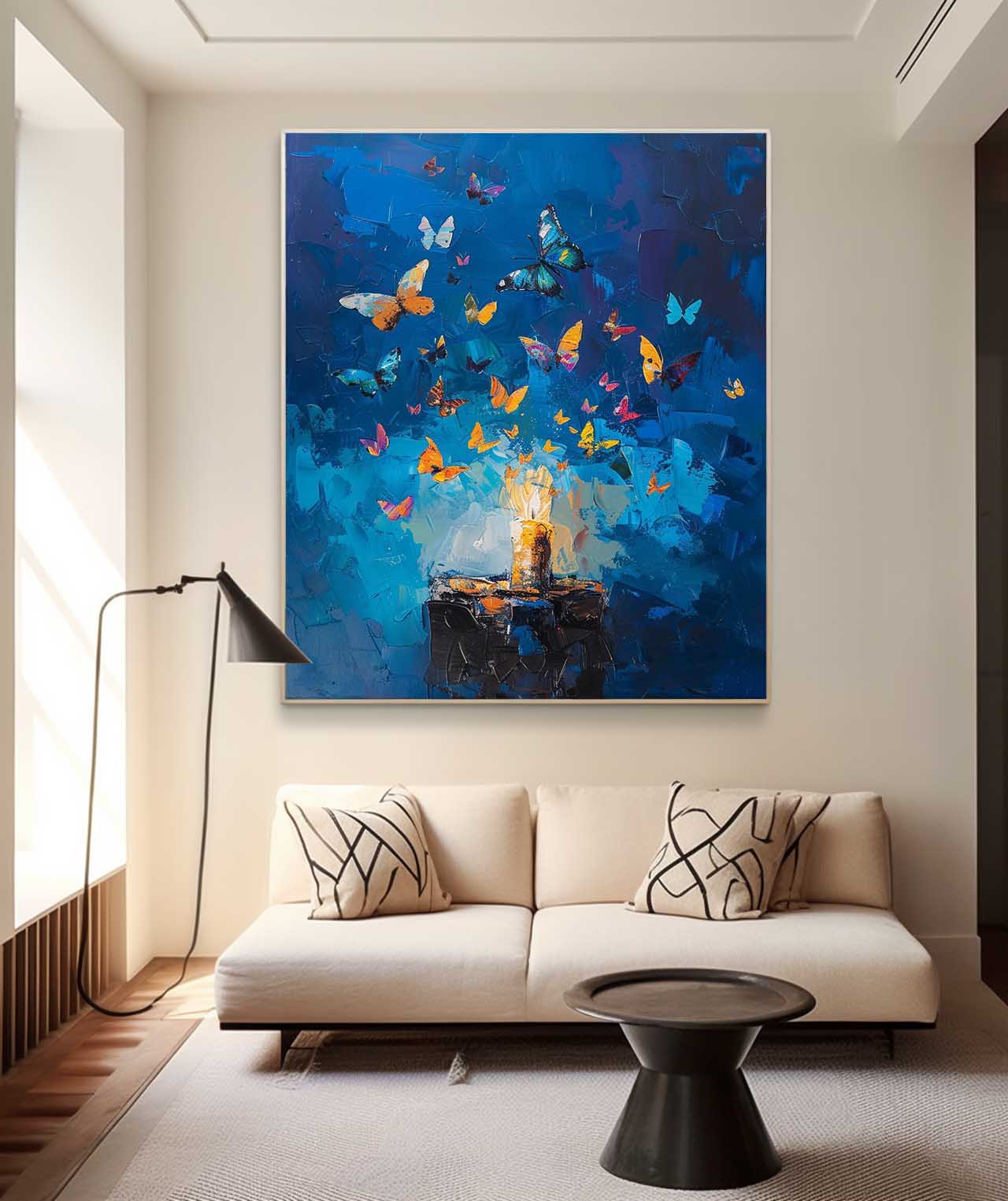 Original Artwork Abstract Still Life Painting Butterfly By Candlelight Acrylic Painting On Canvas Framed