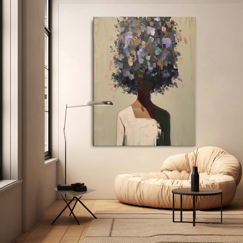 Abstract Lady Painting Woman Face Painting Original Flower Figurative Canvas Art Framed Woman Art Large Faceless Portrait Artwork Home Decor