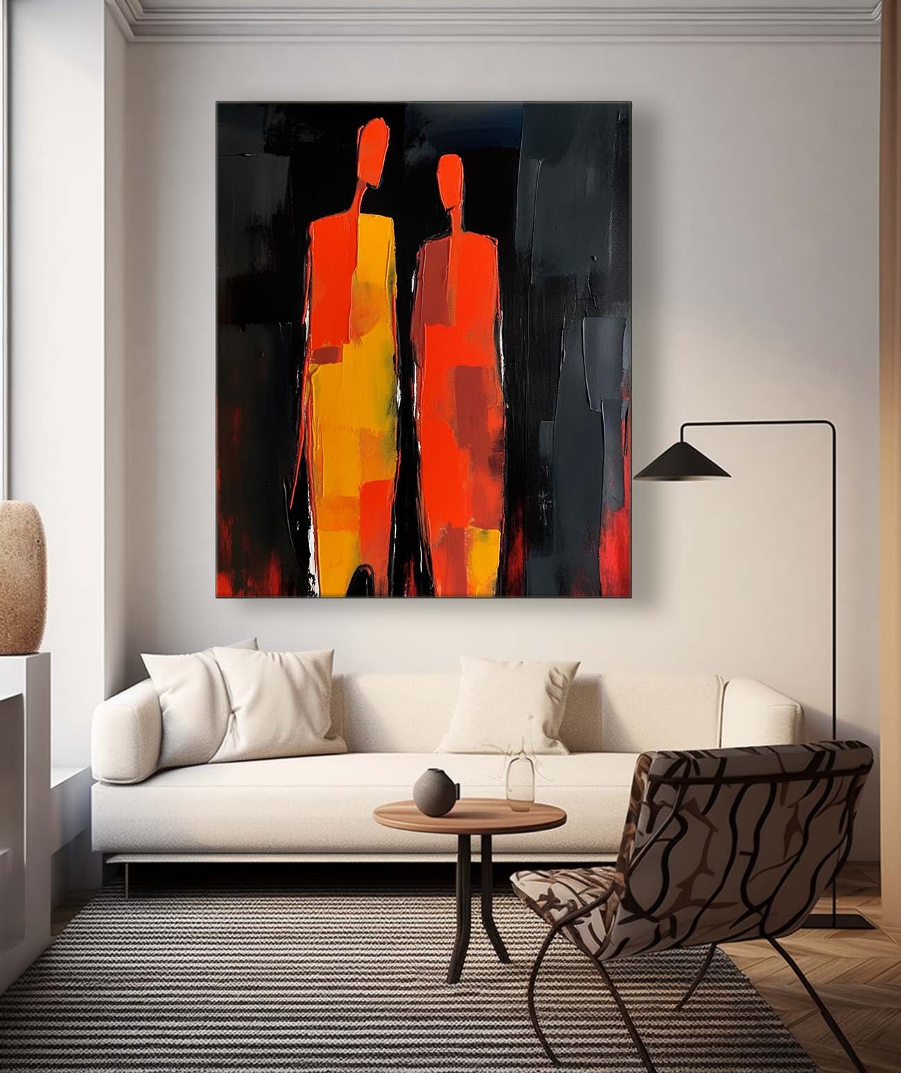 Warm Color Original Abstract Wall Art Character Outline Painting Big Contour Acrylic Painting Framed Artwork