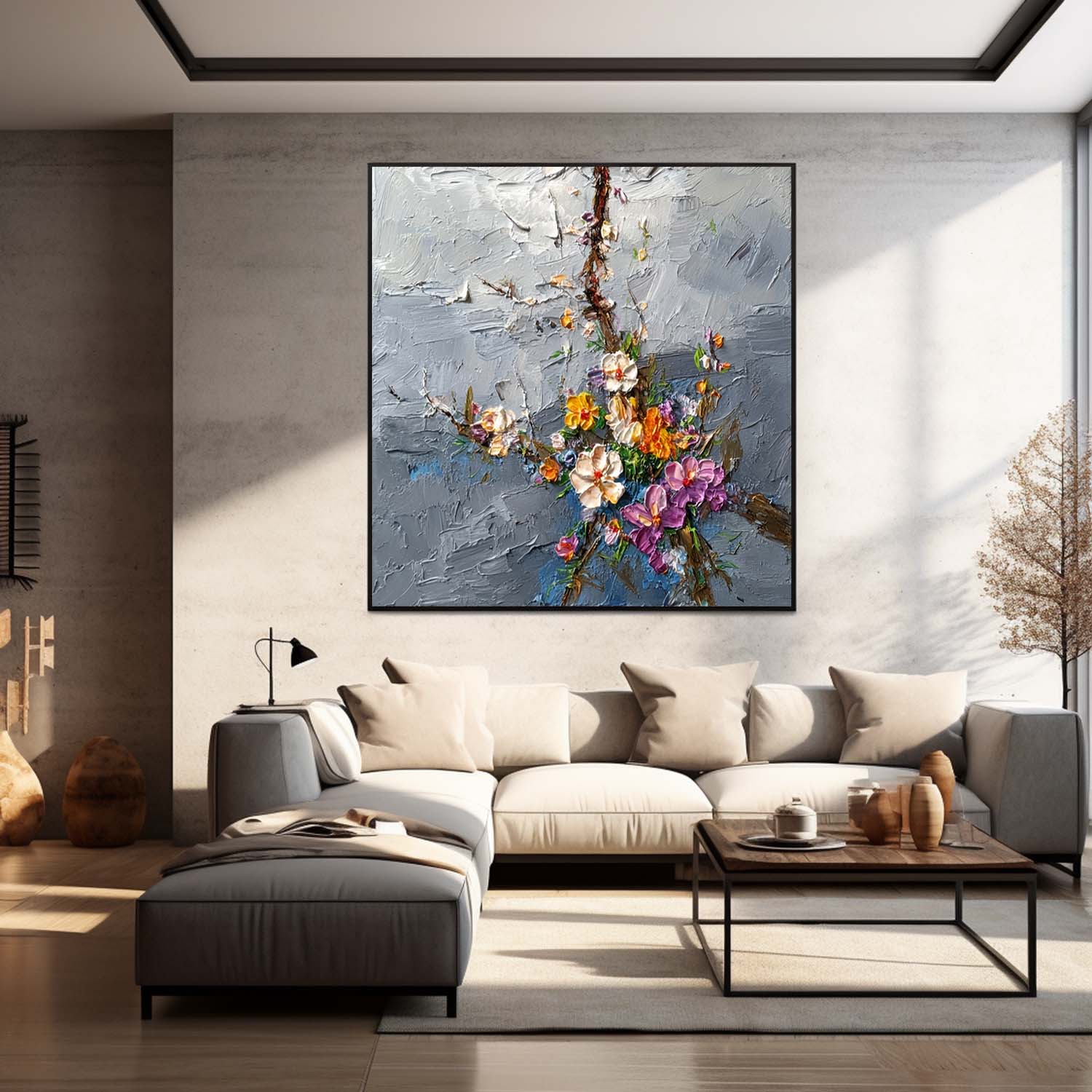 Thick Impasto Abstract Floral Oil Painting Modern Flower Wall Art Handmade Colorful Flower Canvas Home Decor