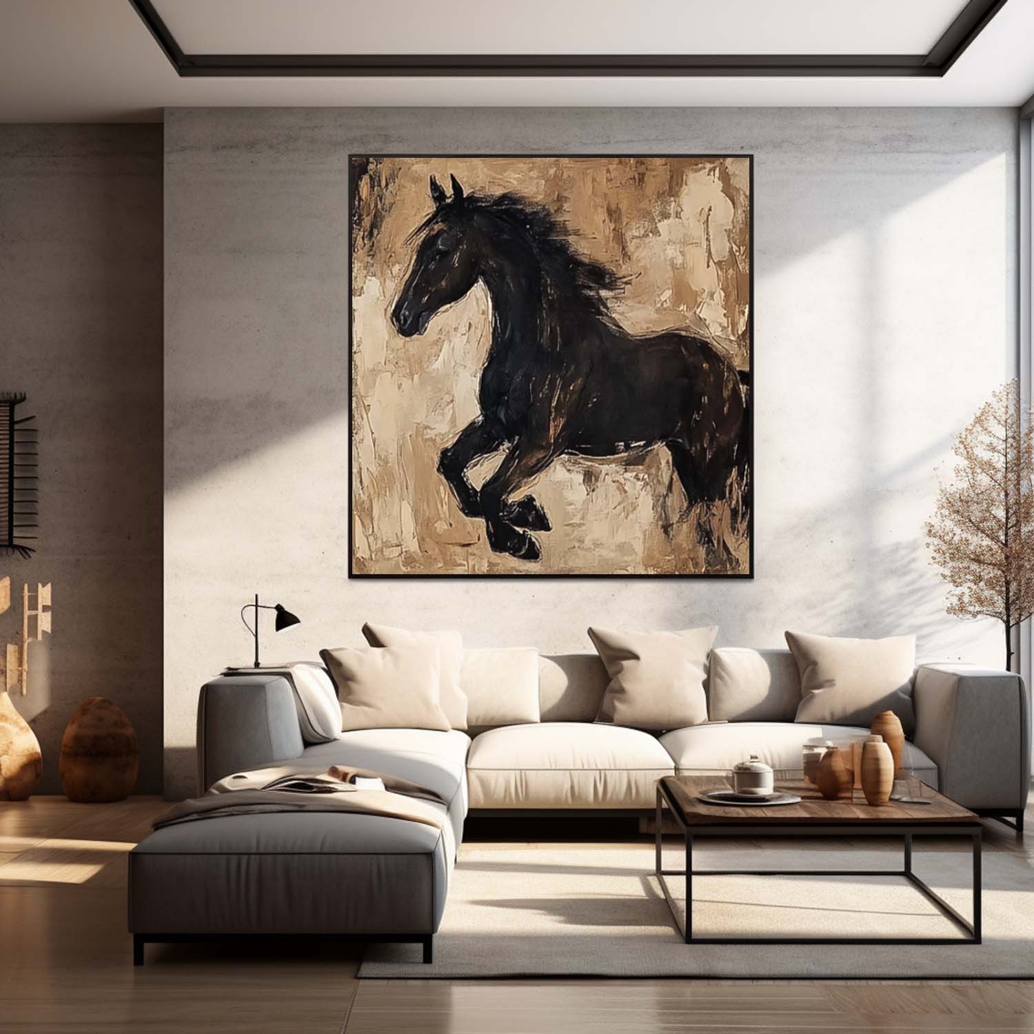Large Retro Animal Artwork Home Decor Original Abstract Horse Wall Art Square Oil Painting Canvas