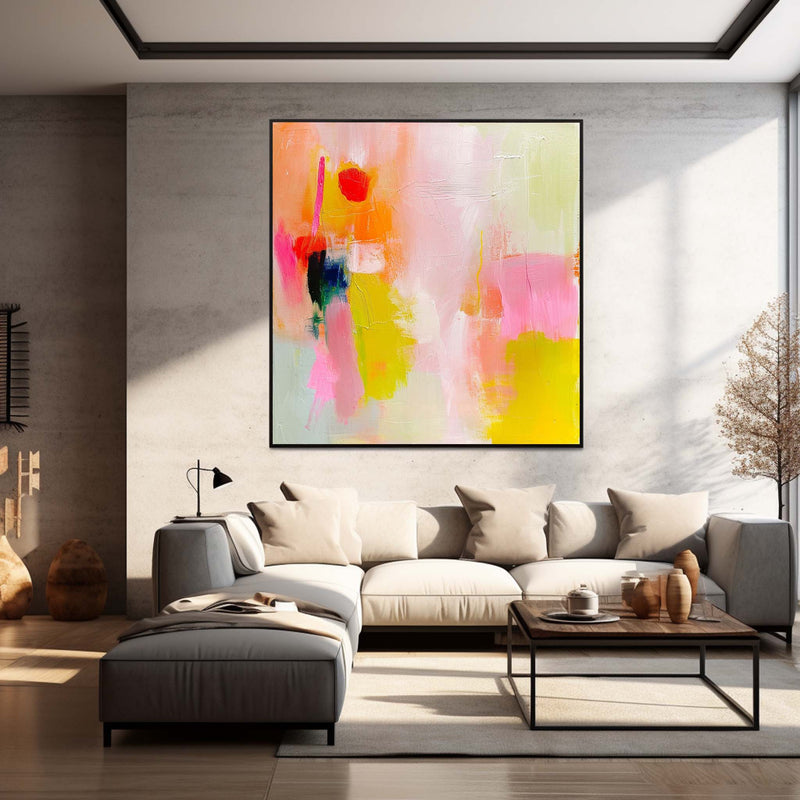 Framed Acrylic Bright Modern Abstract Canvas Painting Oversized Abstract Wall Art For Sale