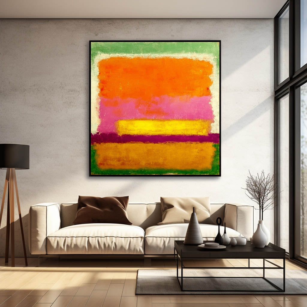Large Geometry Painting Framed Abstract Vibrant Color Splicing Acrylic painting Original Wall Art