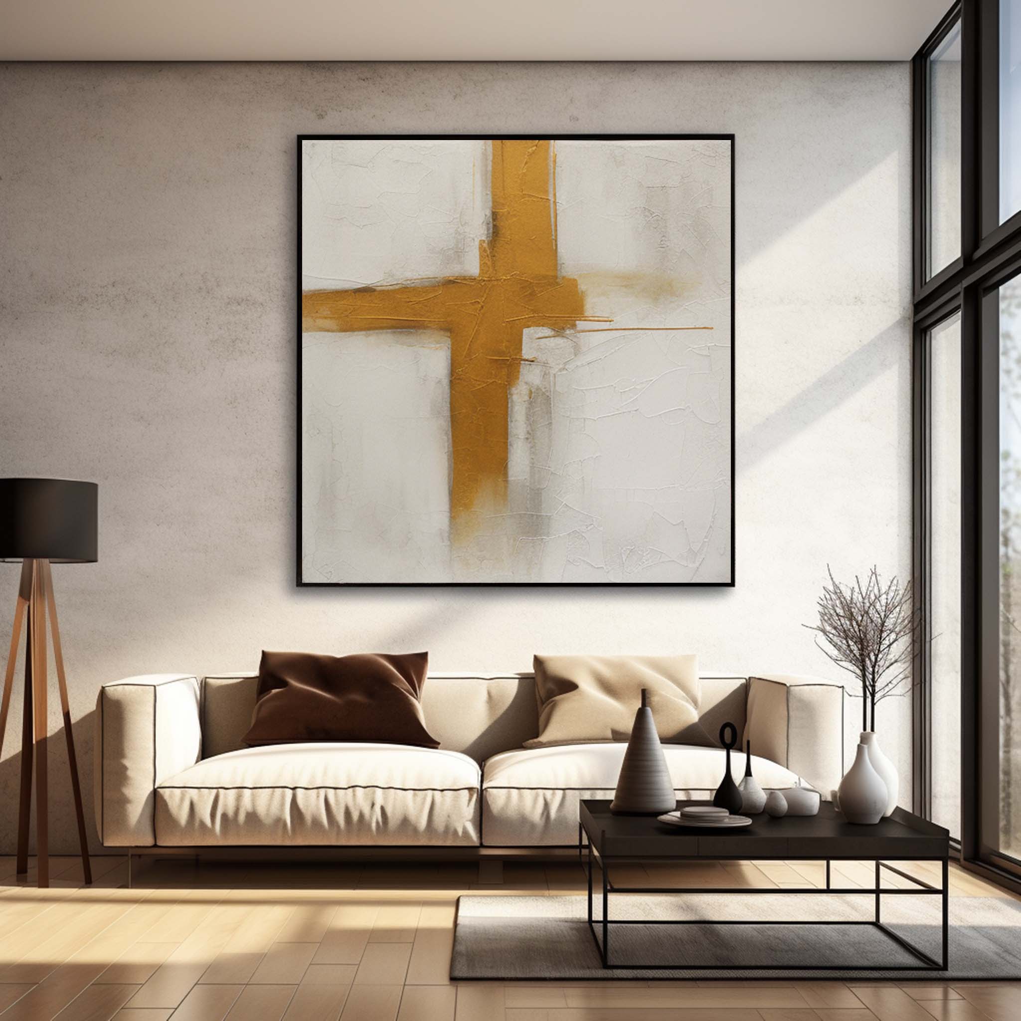 Beige And Yellow Original Modern Wall Art Square Abstract Oil Painting Large Minimalist Acrylic Painting Canvas Home Decor
