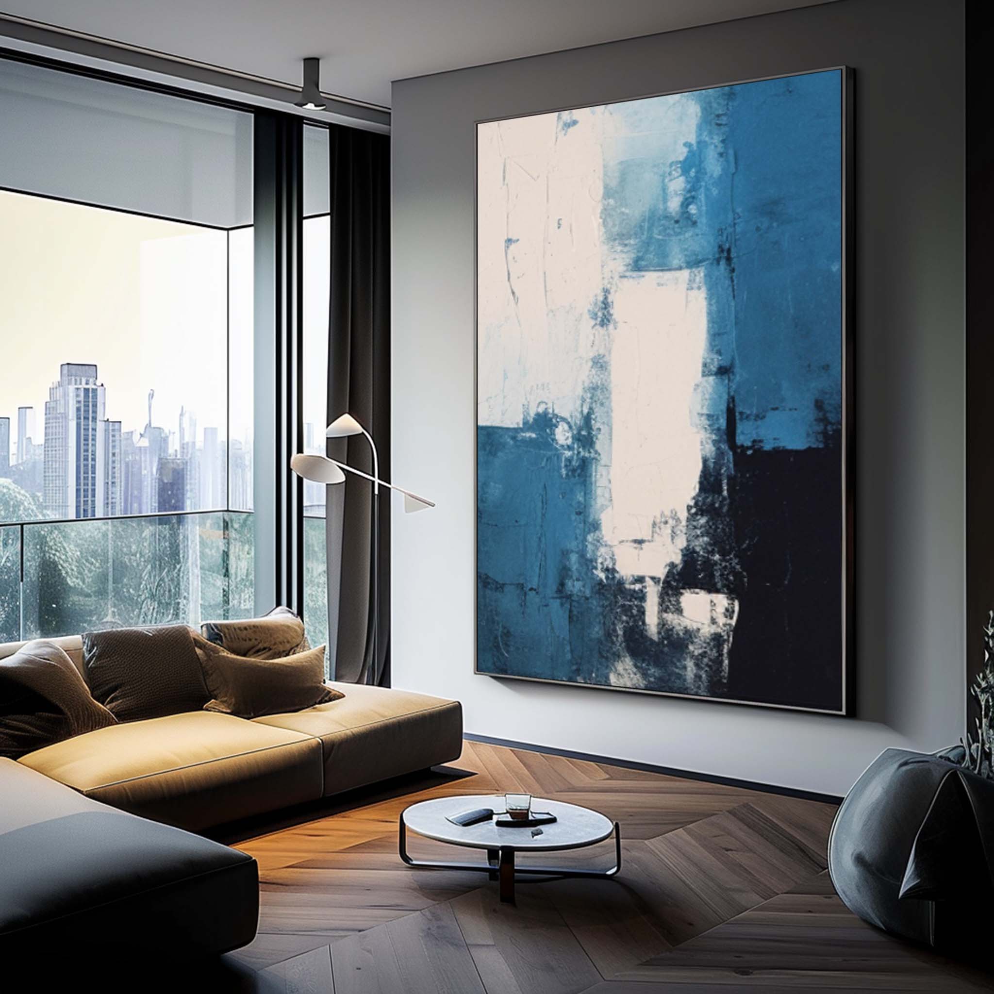 Blue Modern Texture Wall Art Large Original Abstract Oil Painting On Canvas For Living Room