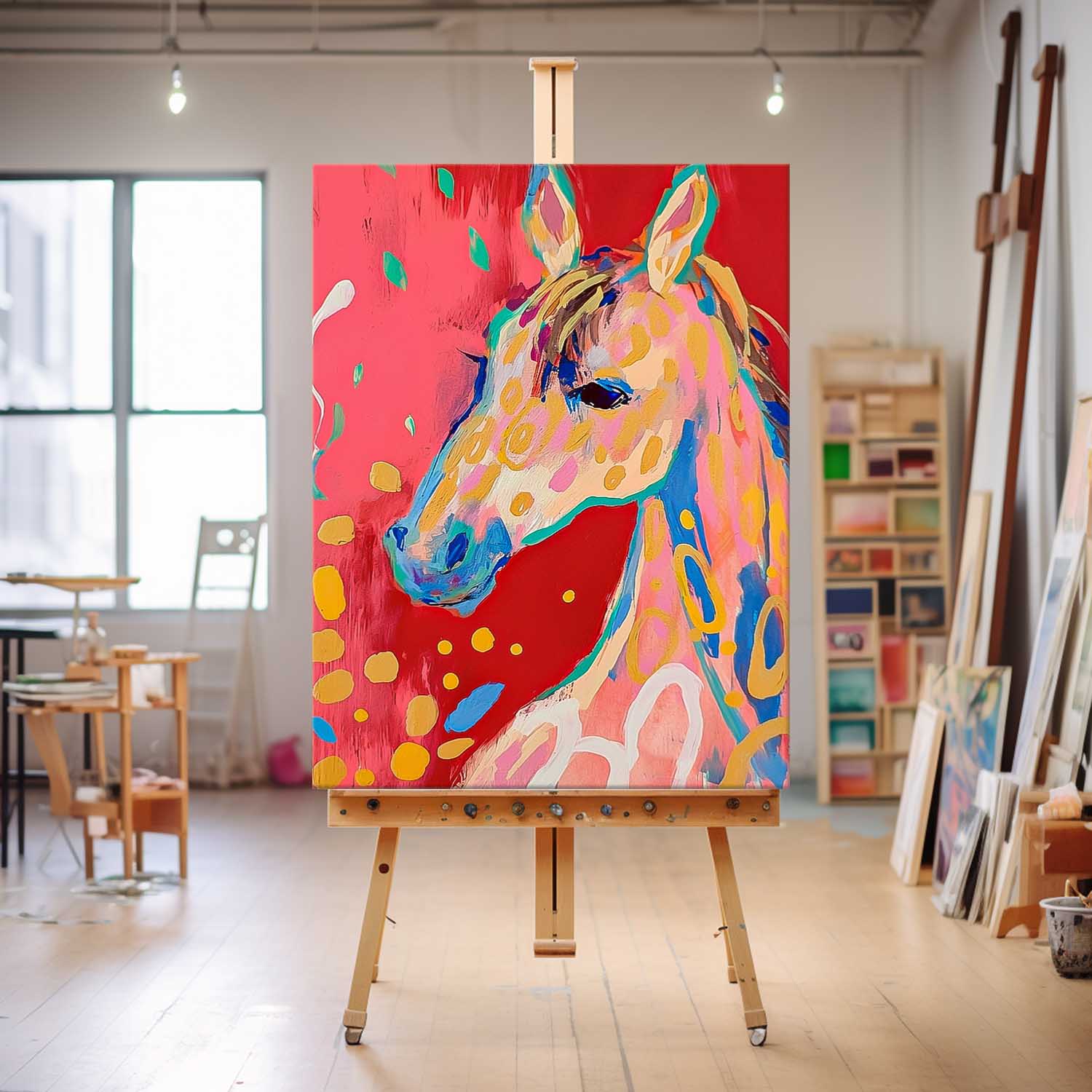 Cute Texture Animal Oil Painting Large Horse Acrylic Painting Modern Colorful Foal Abstract Wall Art