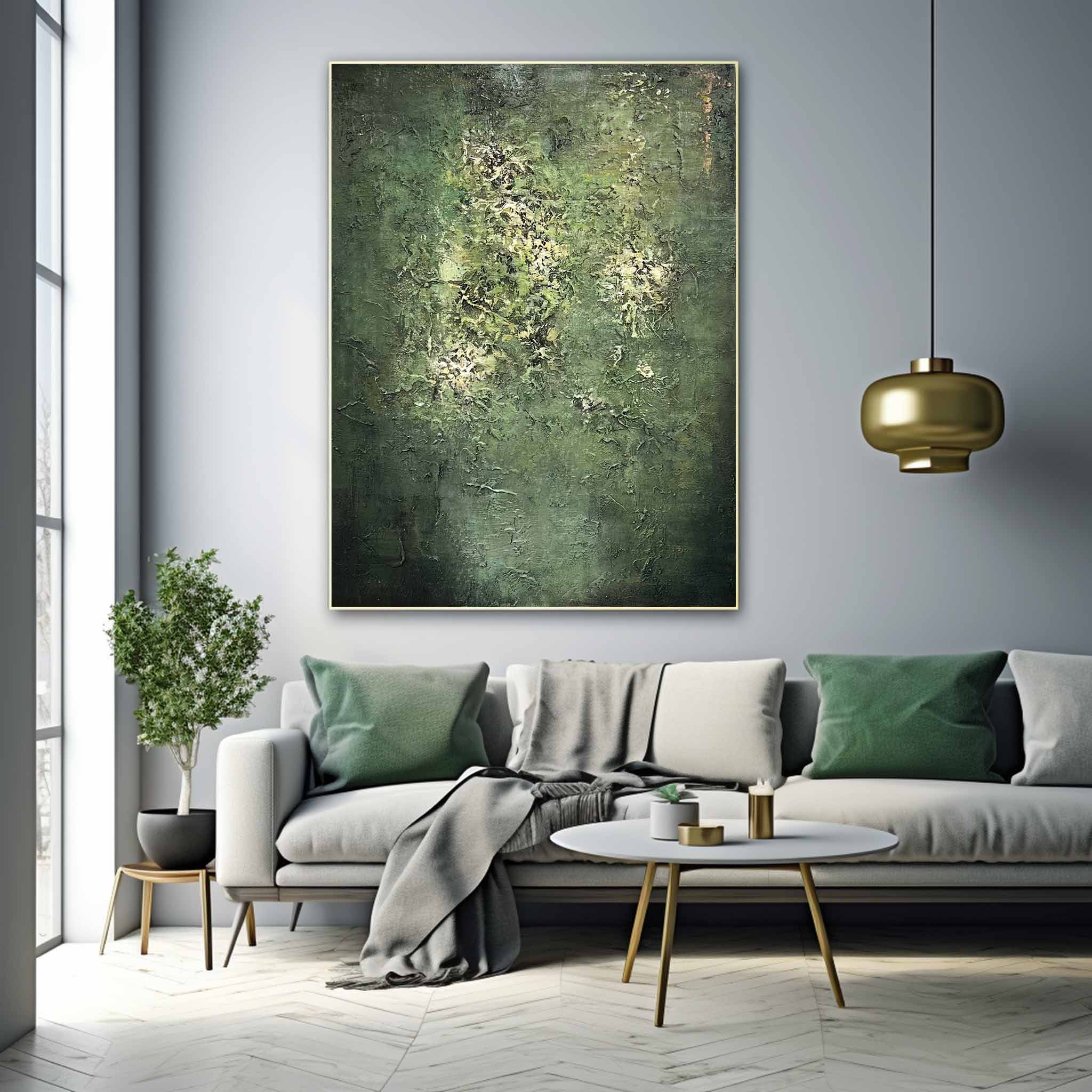 Green Modern Wall Art Large Original Texture Abstract Oil Painting On Canvas For Living Room