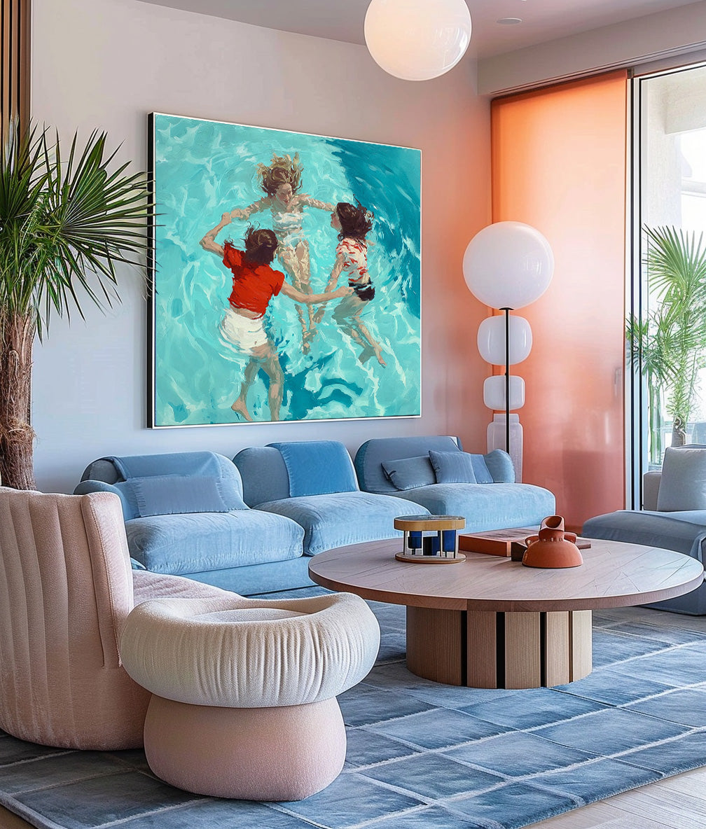 Lovely Lady Artwork Original Girl swimming Wall Art Diving In Ocean Sensual Woman Acrylic Painting