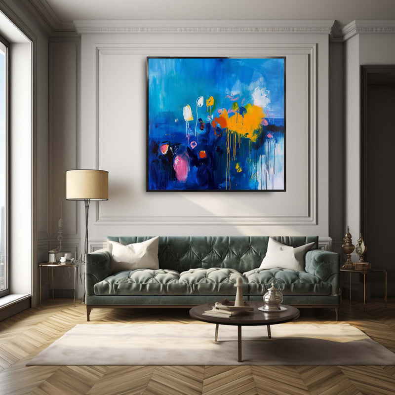 Square Abstract Texture Oil Painting Bright Blue Large Acrylic Painting On Canvas Original Modern Wall Art Home Decor