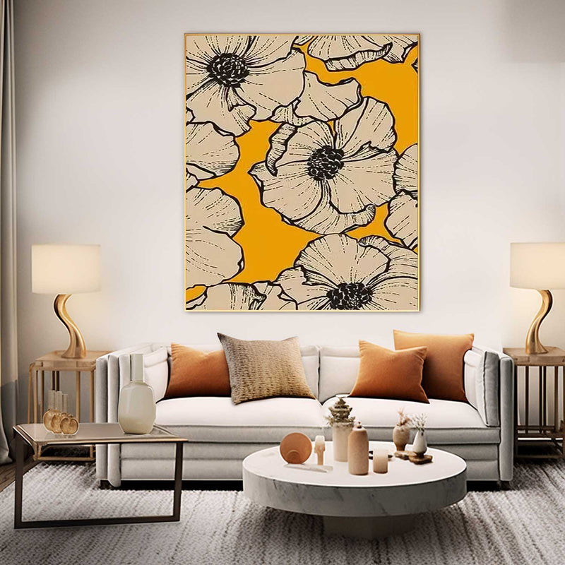 Abstract Yellow Oil Painting On Canvas Oversize Original Minimalism Beautiful Floral Artwork Home Decor