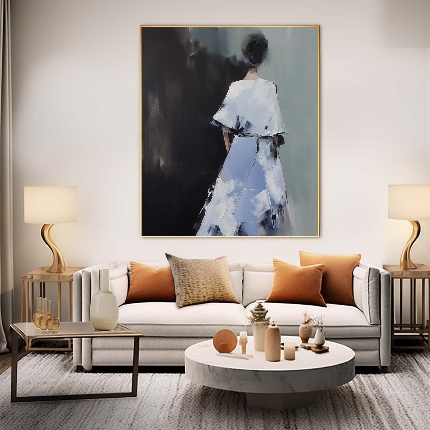 Contour Acrylic Painting Original Abstract Woman's Back Wall Art Minimalism Character Outline Painting Framed