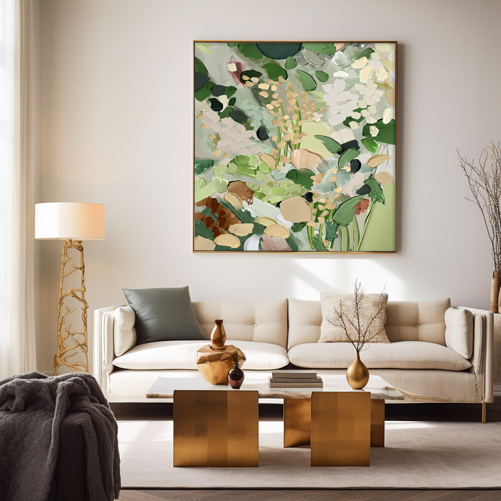 Square Contemporary Floral Painting Extra Large Textured Abstract Flower Paintings Original Framed Artwork
