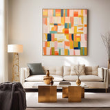 Square Abstract Geometry Oil Painting Bright Yellow Large Acrylic Painting Canvas Original Modern Wall Art For Living Room