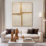 Beige Large Original Abstract Oil Painting On Canvas Modern Gold Cross Texture Wall Art Home Decor