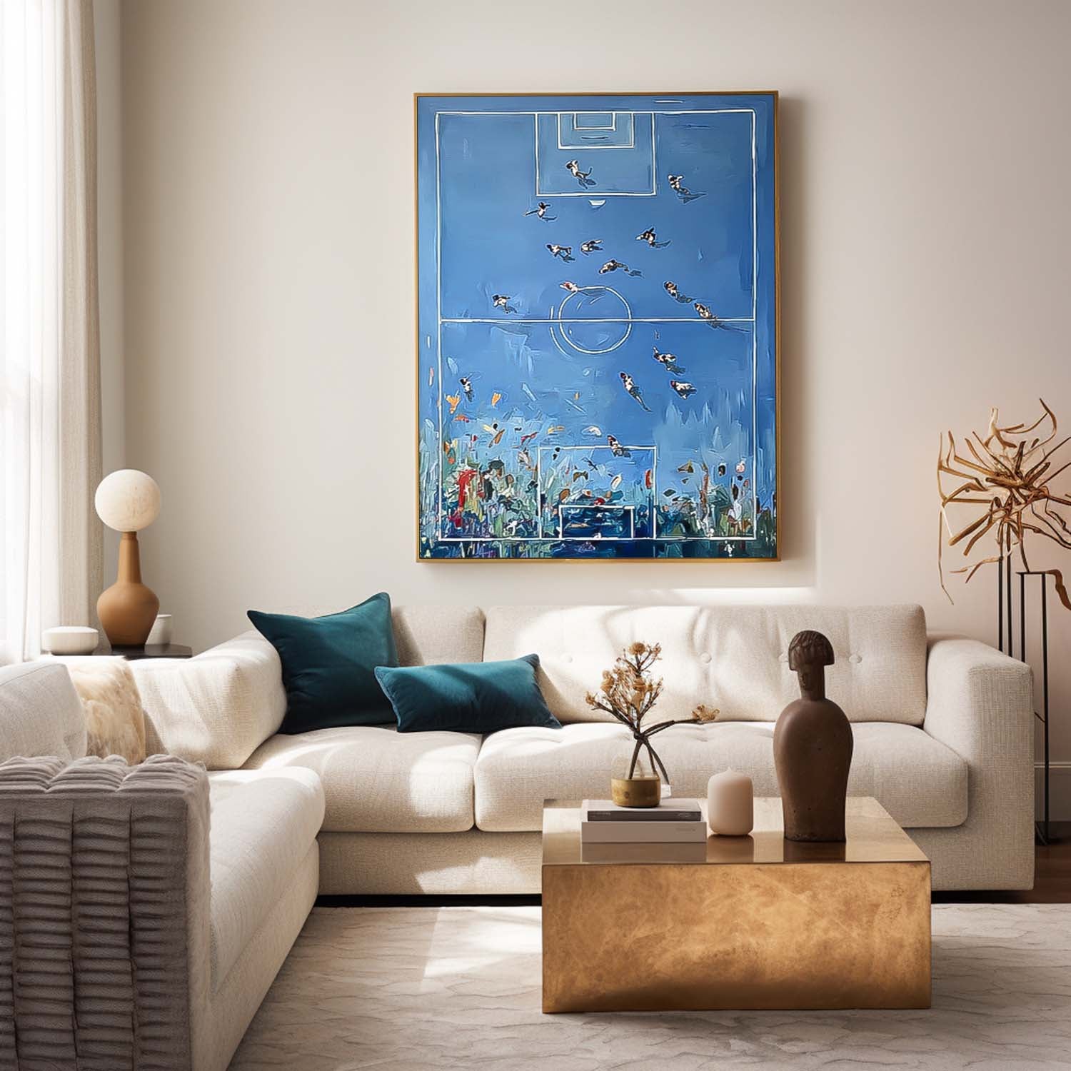 Original Blue Basketball Court Oil Painting Large Basketball Wall Art Basketball Lovers Gifts Sports Decor