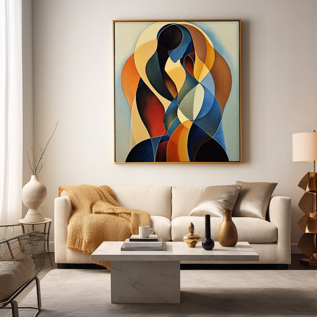 Colorful Lovers Abstract Wall Art Square Original Figure Acrylic Painting Canvas Large Portrait Artwork