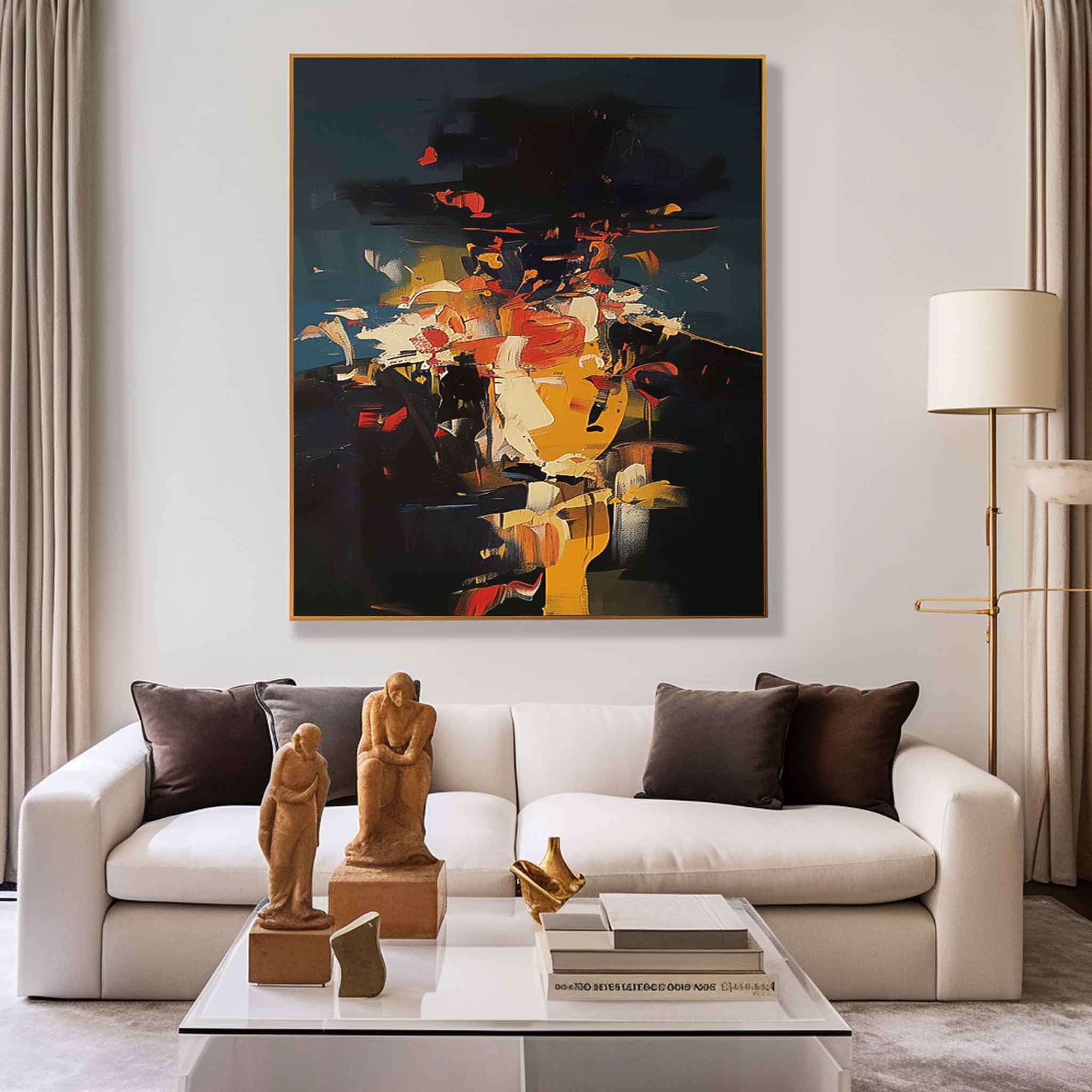 Black Series Large Portrait Painting Original Cool Man Wall Art Abstract Faceless Artwork For Living Room